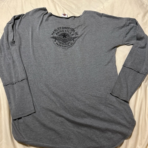 Harley Davidson Rhinestone Shirt Sleeve Gray Black Skull Motorcycle Sz Large - Picture 10 of 12